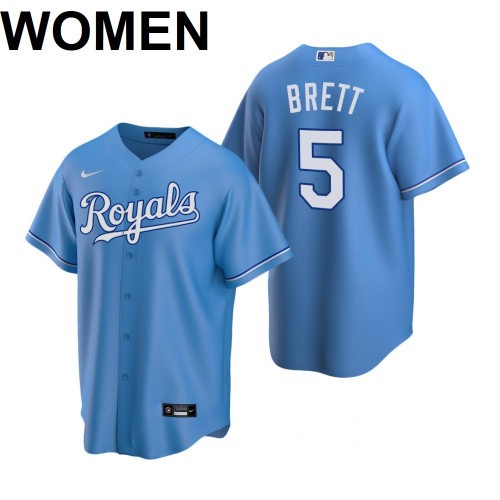 Women's Kansas City Royals #5 George Brett 2021 Blue Cool Base Stitched Jersey(Run Small))